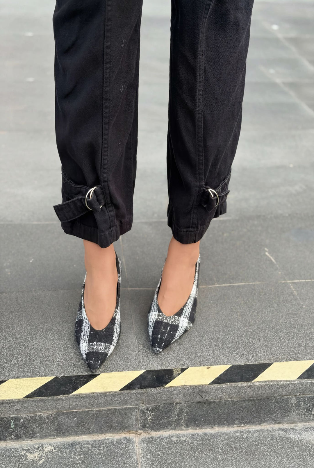 Kairo Stiletto Siyah Tüvit Kumaş Ekoseli - ILOVESHOES