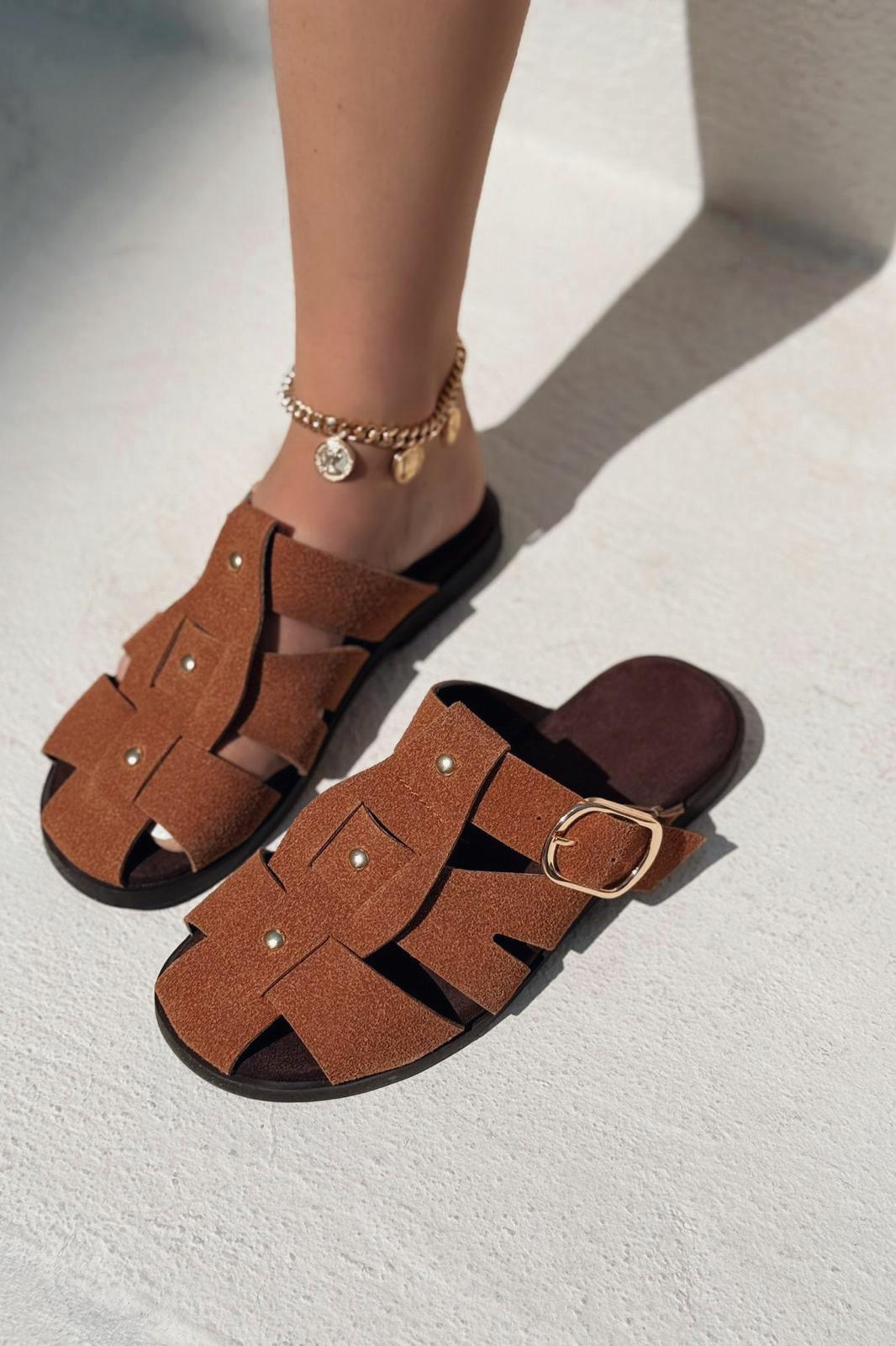 Tayra Süet Taba Düz Kadın Terlik - ILOVESHOES
