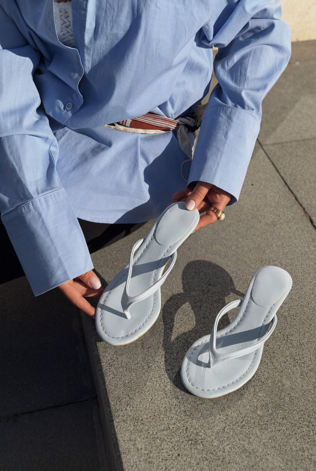 Arlene Bebek Mavisi Mat Deri Kadın Topuklu Parmak Arası Terlik - ILOVESHOES