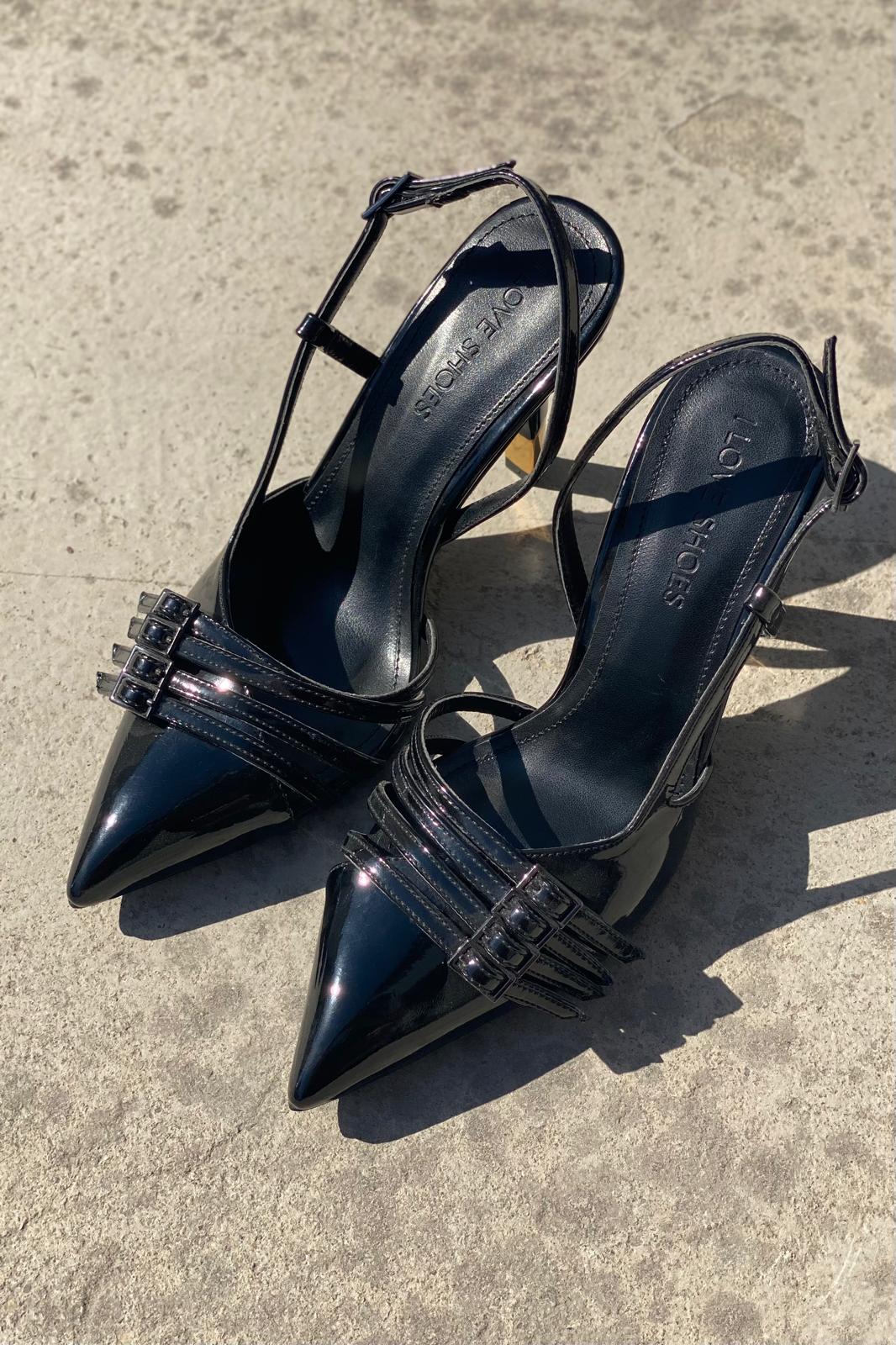 Vinnor Rugan Siyah Toka Detaylı Stiletto - ILOVESHOES