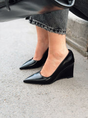Mariel Dolgu Topuklu Stiletto Siyah Mat Deri - ILOVESHOES