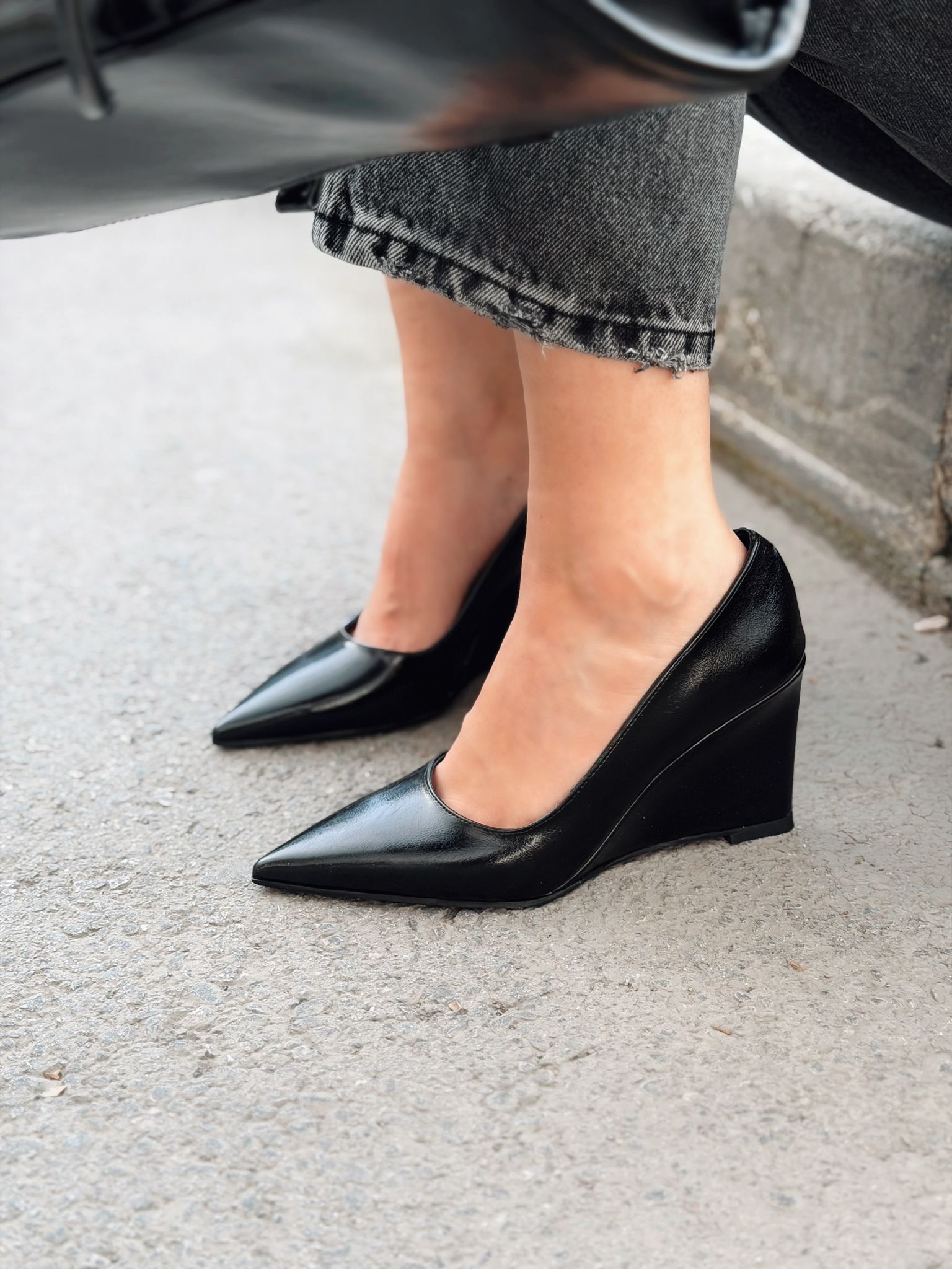 Mariel Dolgu Topuklu Stiletto Siyah Mat Deri - ILOVESHOES