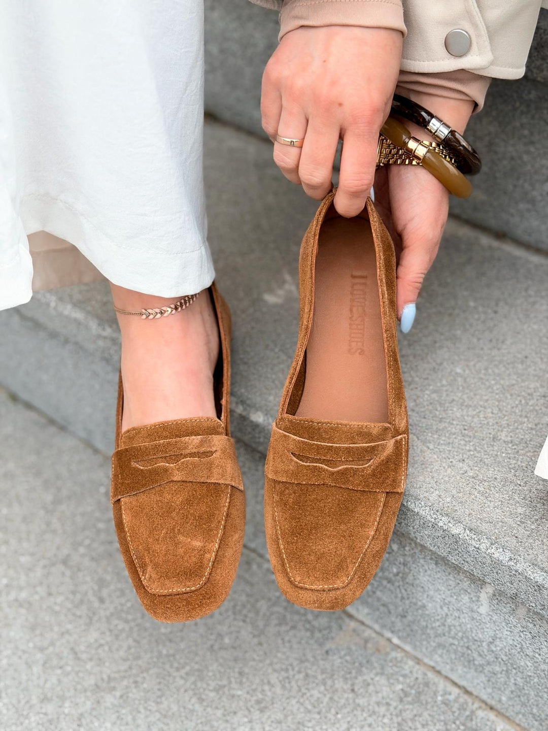 Melniel Hakiki Süet Kadın Loafer Camel - ILOVESHOES