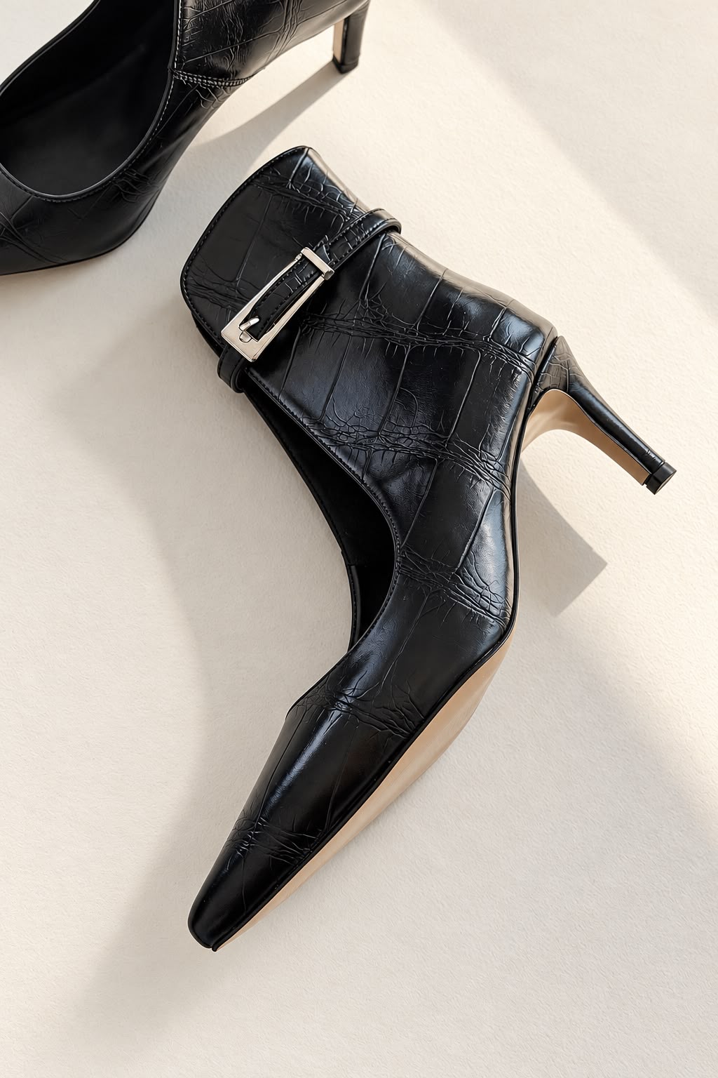 Torvex Siyah Kroko Mat Deri Kadın Topuklu Ayakkabı - ILOVESHOES