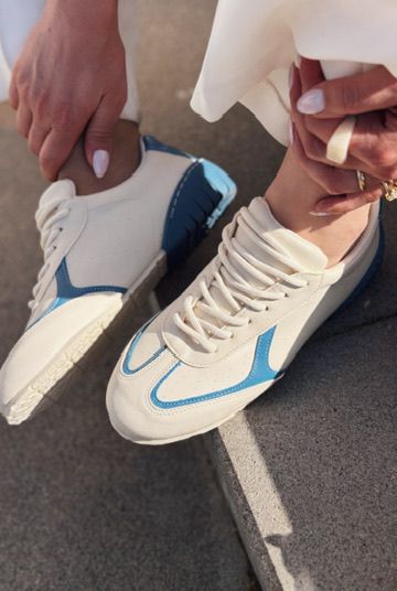 Rosven Mavi Mat Deri Kadın Spor Ayakkabı - ILOVESHOES