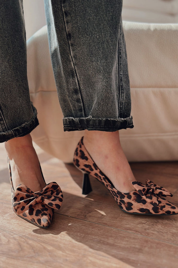 Rensav Saten Kurdele Detaylı Kadın Stiletto Leopar Desenli