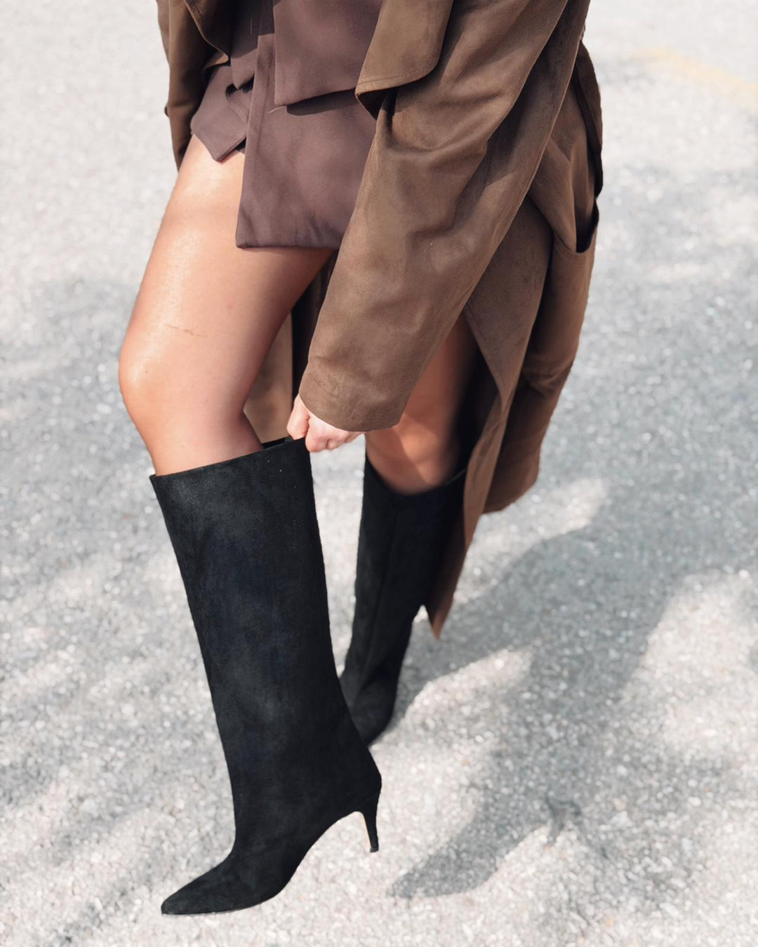 Gwen Kadın Topuklu Çizme Siyah Süet - ILOVESHOES