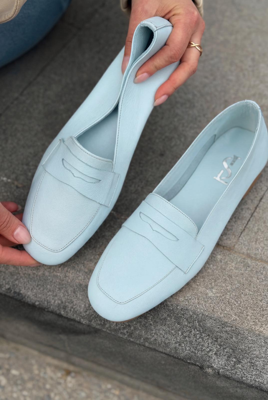 Melniel Hakiki Deri Kadın Loafer Bebek Mavisi - ILOVESHOES