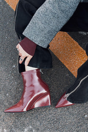 Valoti Kadın Dolgu Topuklu Bot Bordo Mat Deri - ILOVESHOES