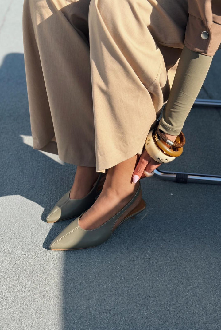 Selor Hakiki Deri Haki Mat Deri Kadın Stiletto - ILOVESHOES