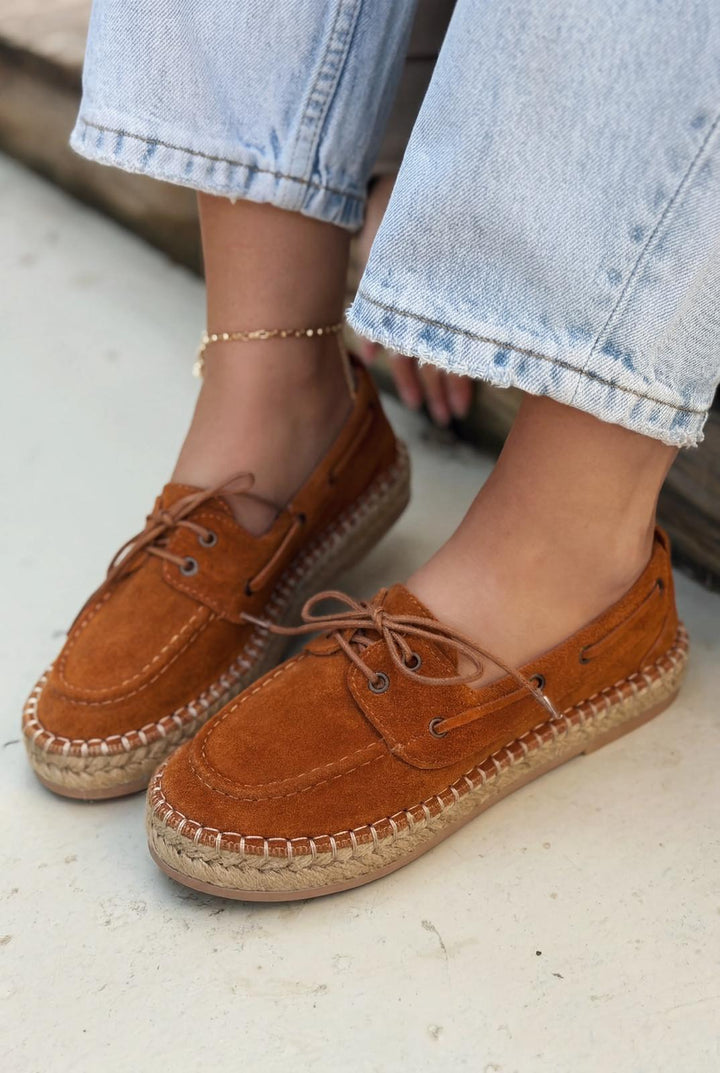 Selora Bağcıklı Espadril Taba Hakiki Süet - ILOVESHOES