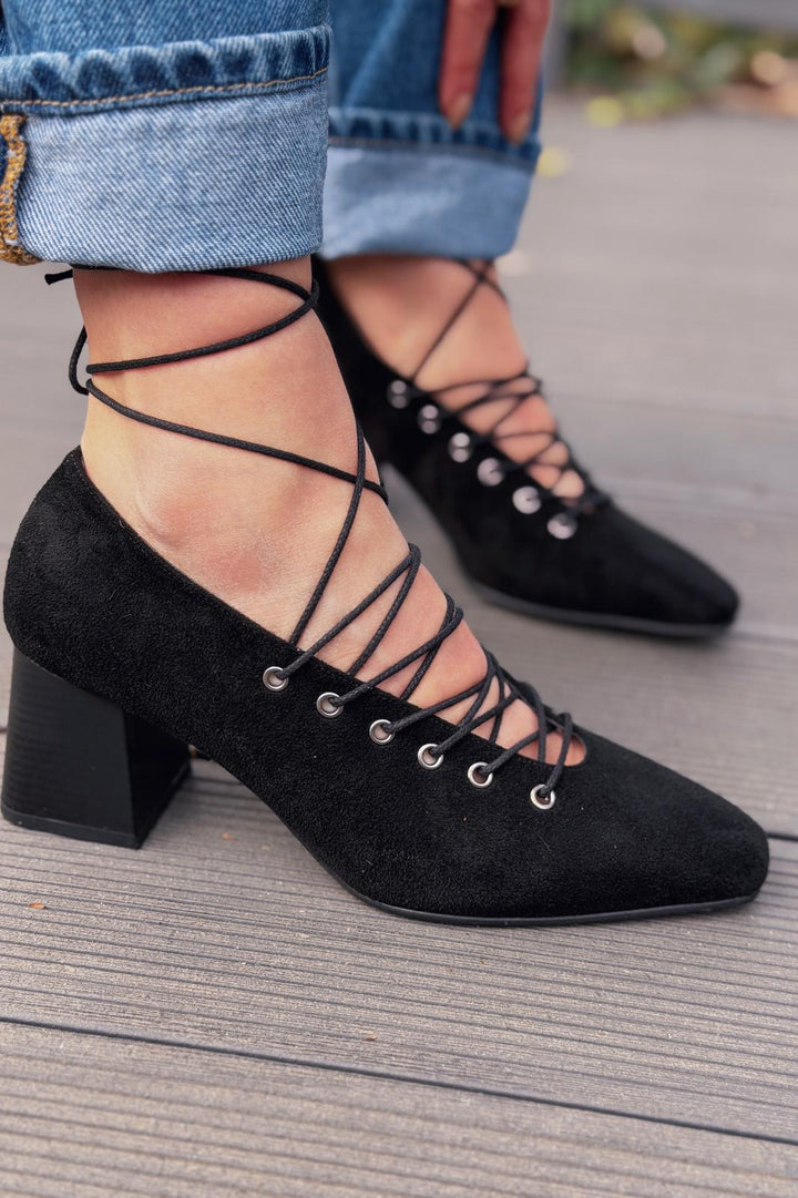 Temora Topuklu Ayakkabı Siyah Süet - ILOVESHOES