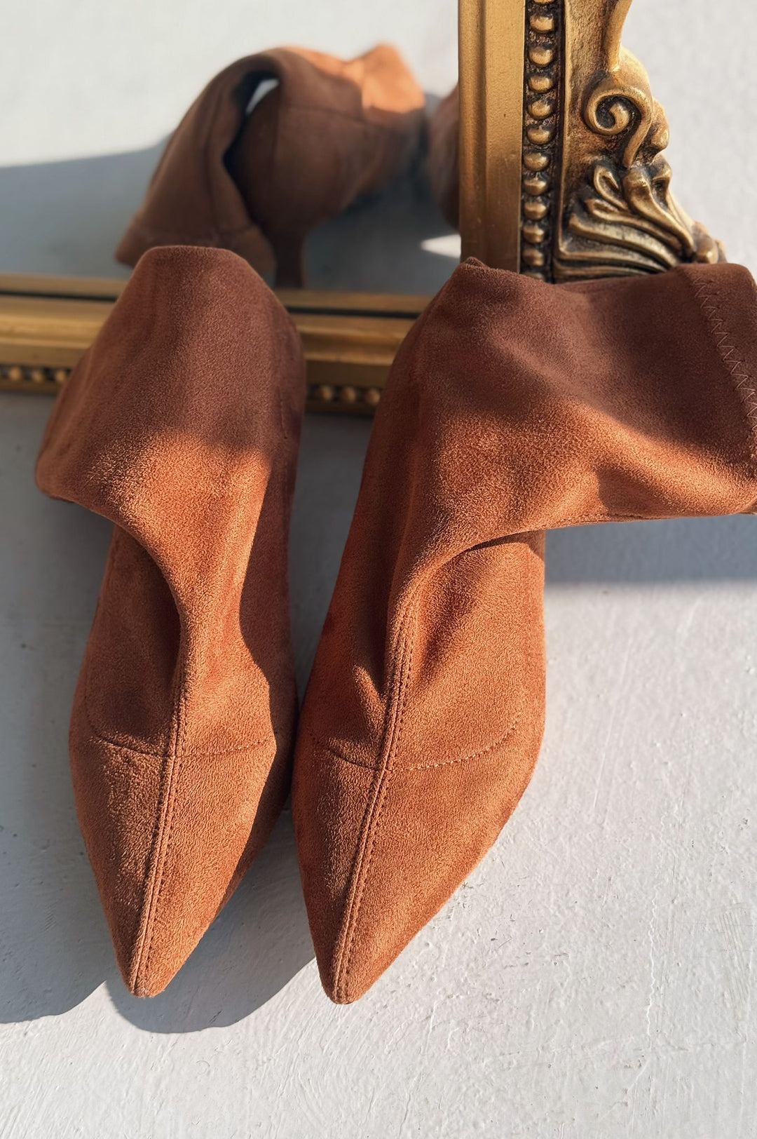 Loravo Süet İnce Topuklu Taba Çorap Bot - ILOVESHOES