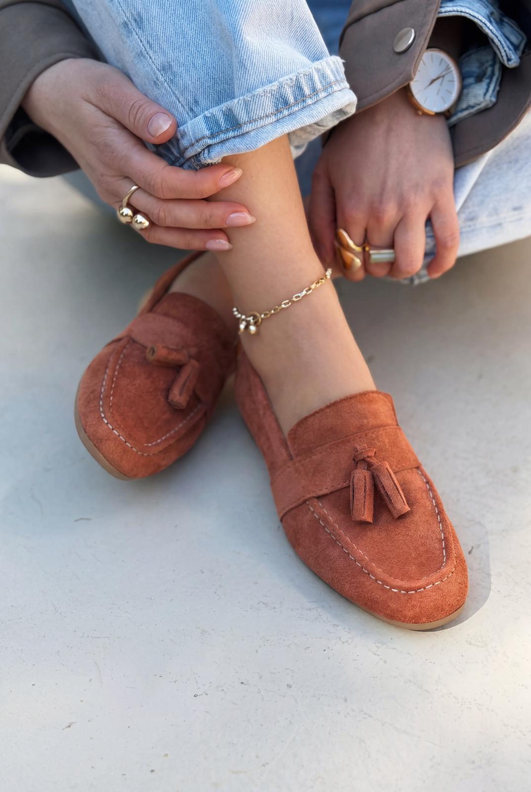 Olena Kadın Loafer Kiremit Süet - ILOVESHOES