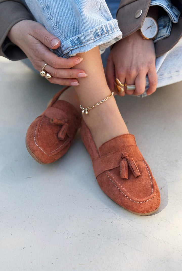 Olena Kadın Loafer Kiremit Süet - ILOVESHOES