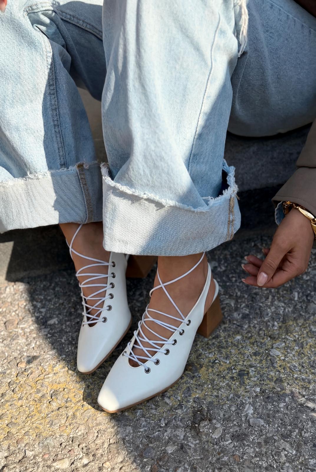 Yorella Topuklu Ayakkabı Beyaz Mat Deri - ILOVESHOES