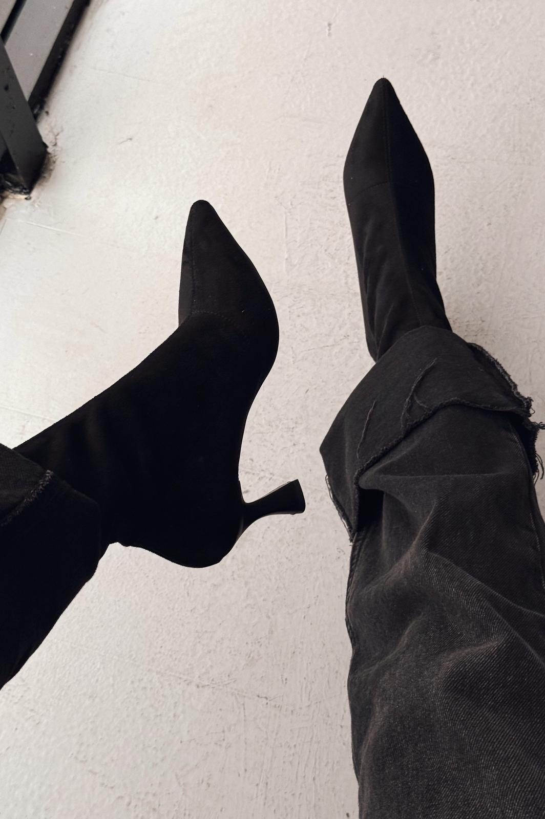 Jedaws Süet İnce Topuklu Çorap Bot Siyah - ILOVESHOES