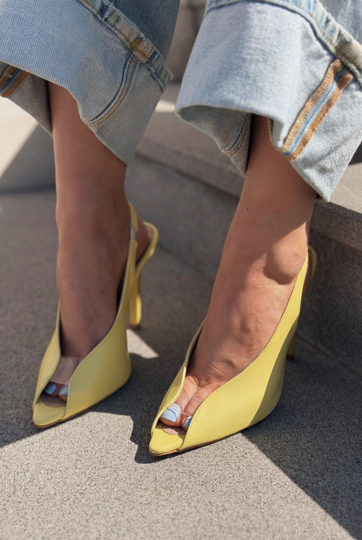 Marvello Sarı Mat Deri Kadın Topuklu Sandalet - ILOVESHOES