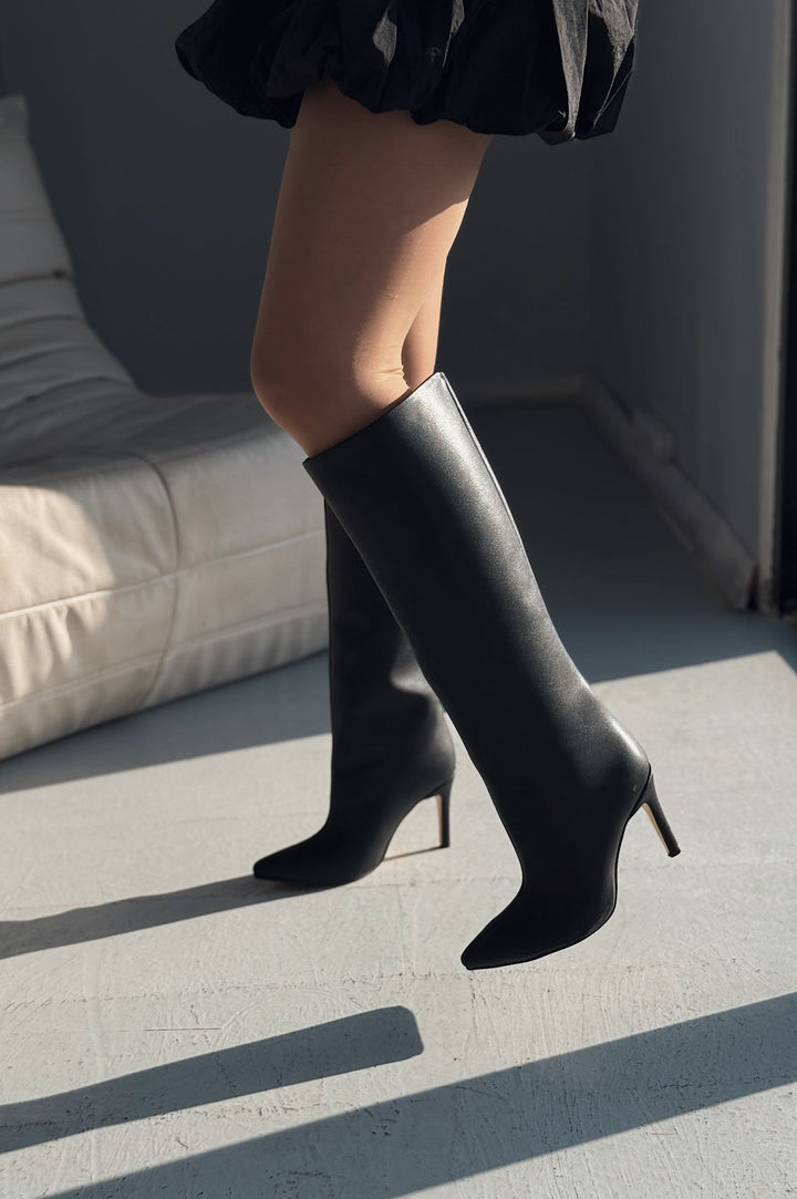 Oslanna Siyah Mat Deri Günlük Kadın Çizme - ILOVESHOES