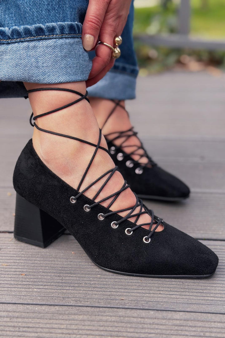 Temora Topuklu Ayakkabı Siyah Süet - ILOVESHOES