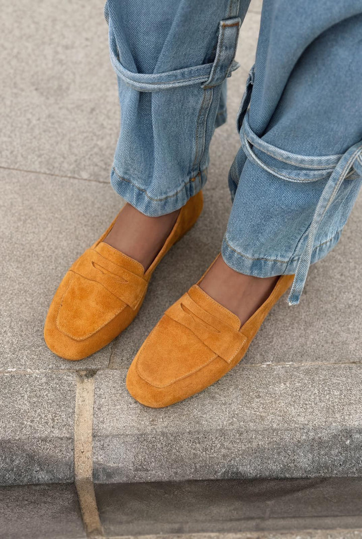 Melniel Hakiki Süet Kadın Loafer Turuncu - ILOVESHOES