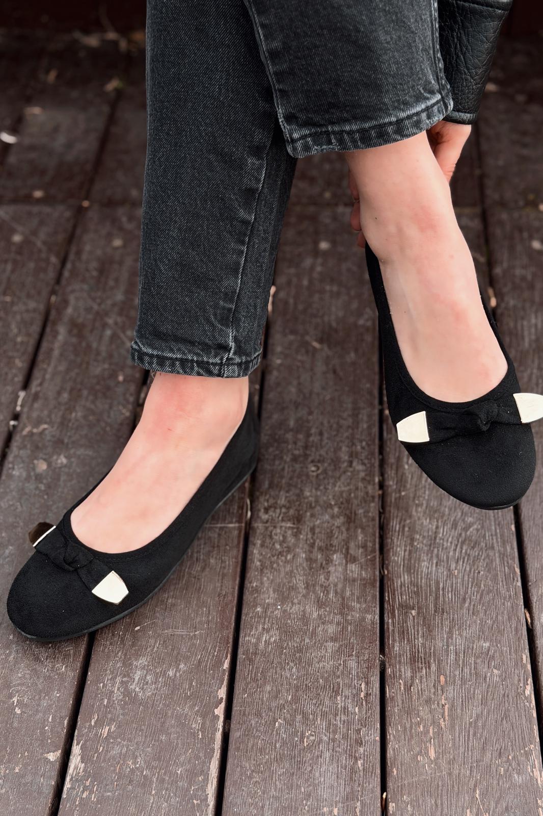 Orphel Kadın Babet Siyah Süet Dolgu Topuklu - ILOVESHOES