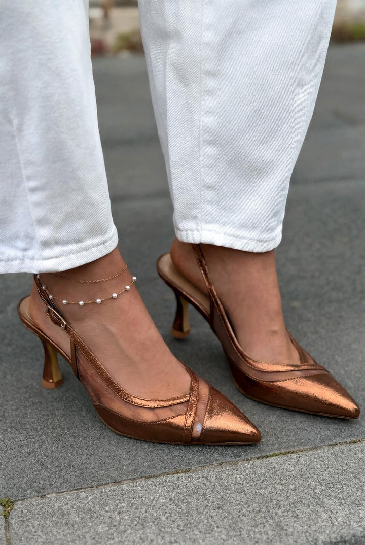 Almerion Stiletto Bronz Parlak Deri - ILOVESHOES
