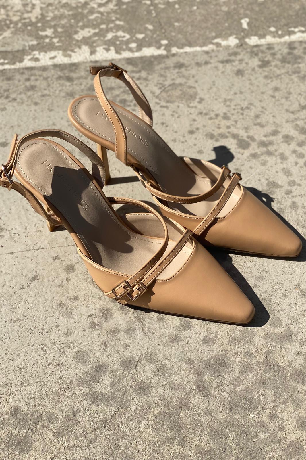 Telmor Mat Deri Bant Detaylı Yüksek Topuklu Stiletto Nude - ILOVESHOES