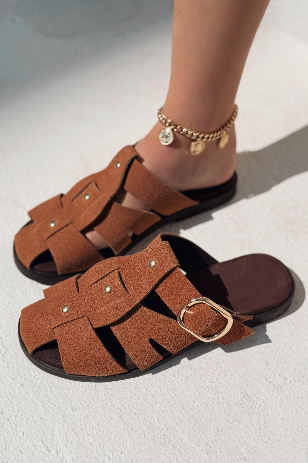 Tayra Süet Taba Düz Kadın Terlik - ILOVESHOES