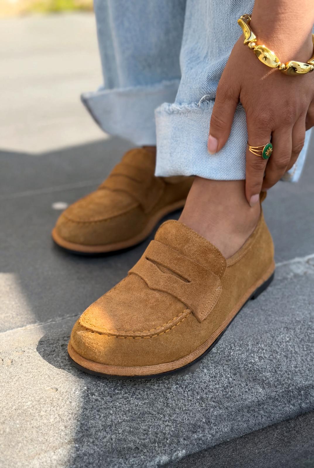 Marion Hakiki Süet Kadın Loafer Taba - ILOVESHOES