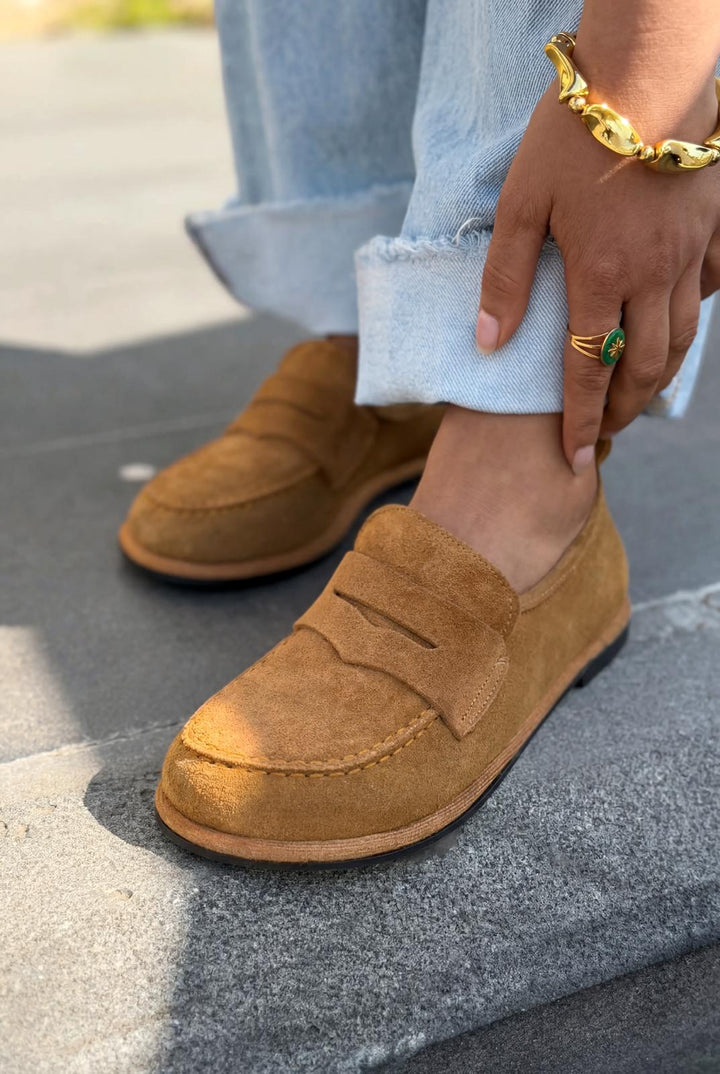 Marion Hakiki Süet Kadın Loafer Taba - ILOVESHOES