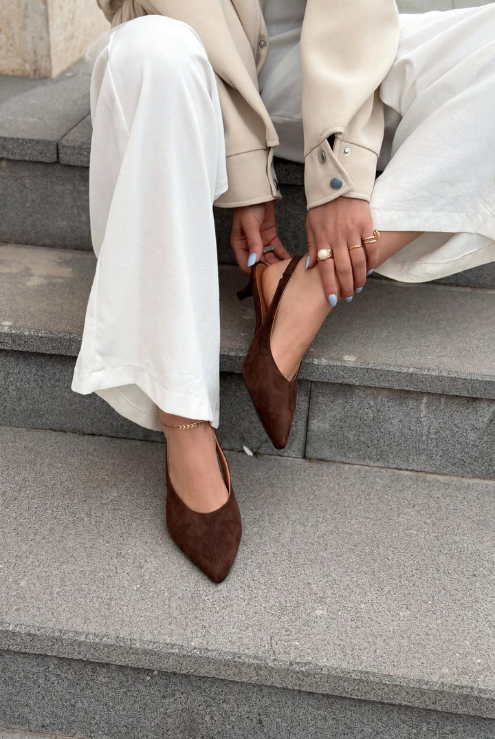 Selor Hakiki Deri Acıkahve Süet Kadın Stiletto - ILOVESHOES