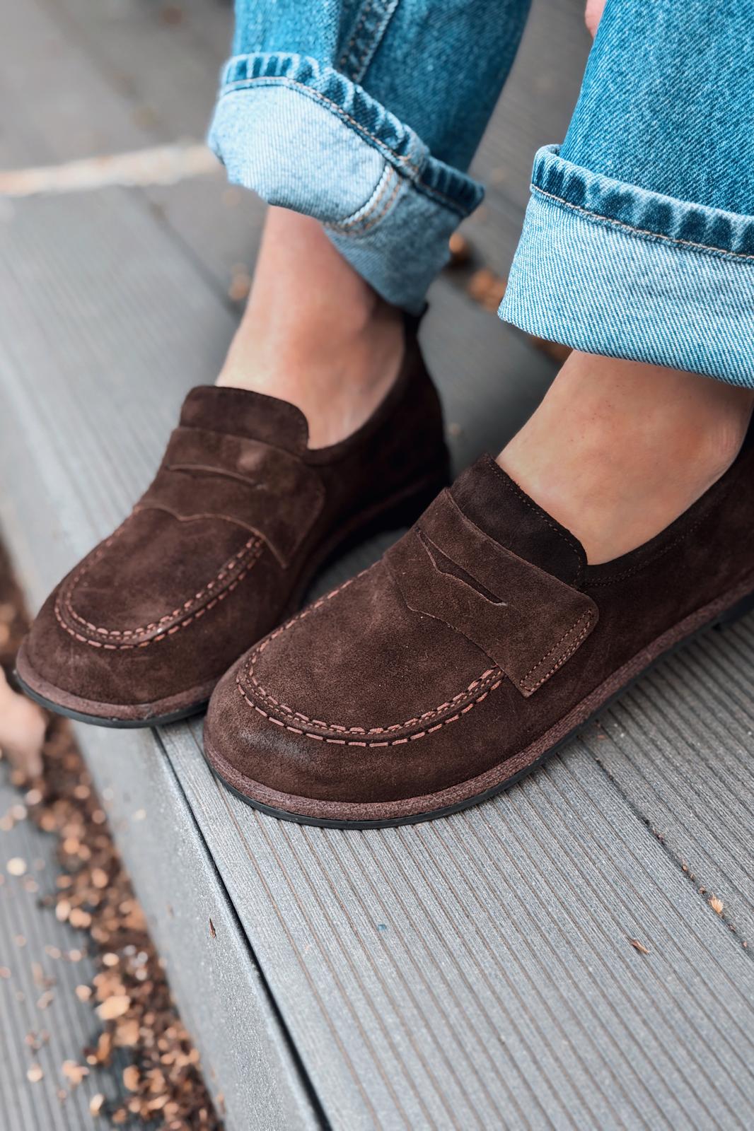 Marion Kadın Loafer Acıkahve Hakiki Süet - ILOVESHOES