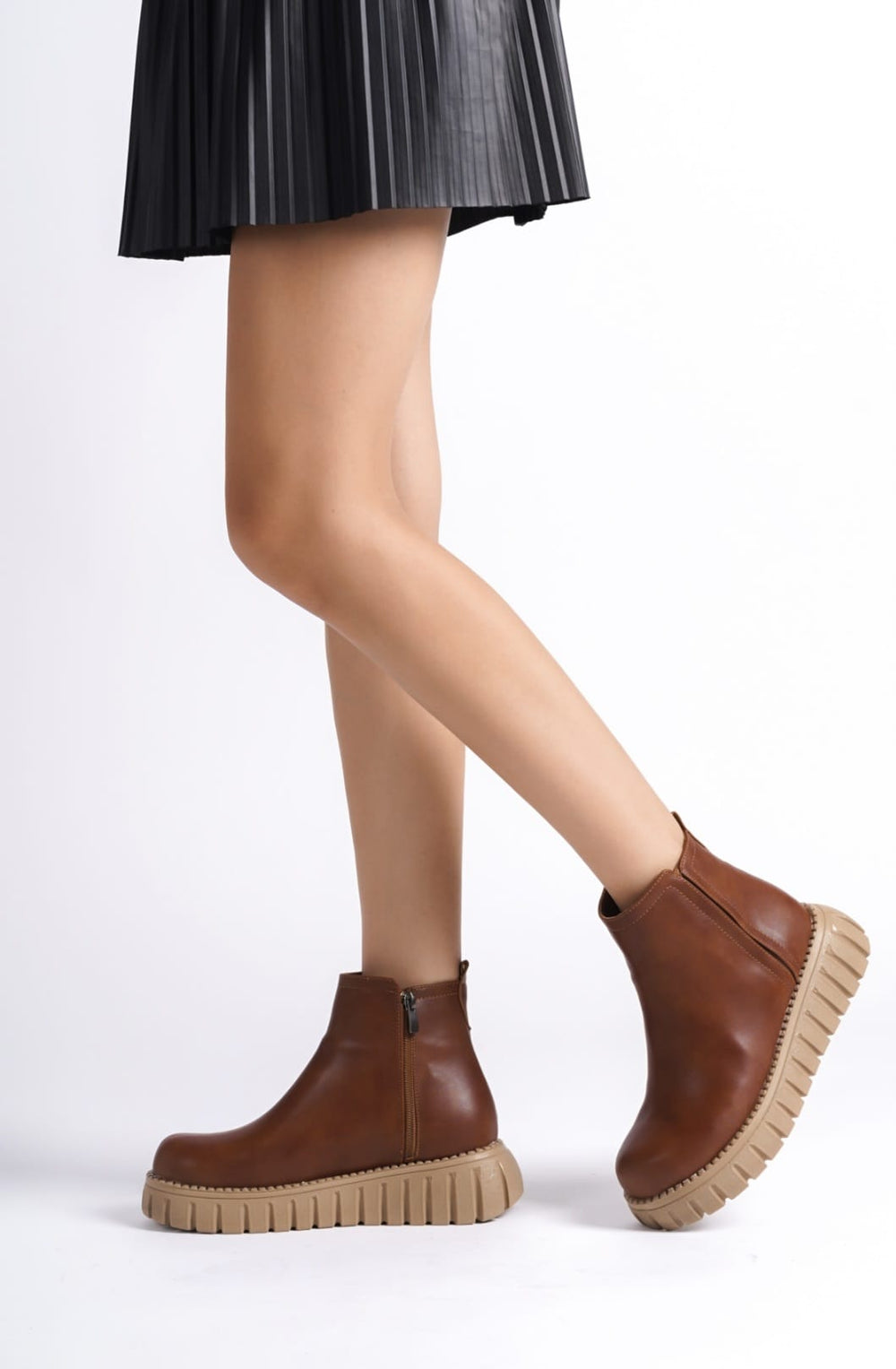 Velarise Kadın Bot Taba Mat Deri Bej Tabanlı - ILOVESHOES