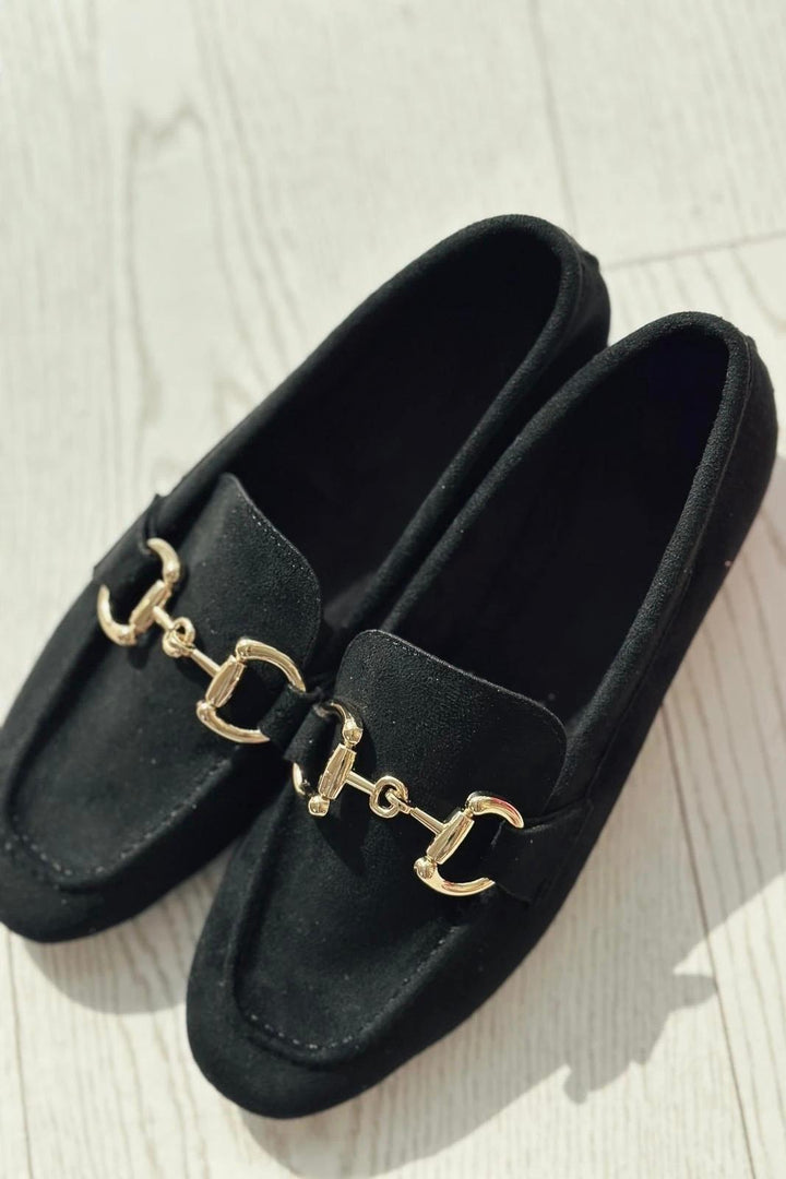 Lofin Süet Toka Detaylı Kadın Loafer Siyah - ILOVESHOES Türkiye
