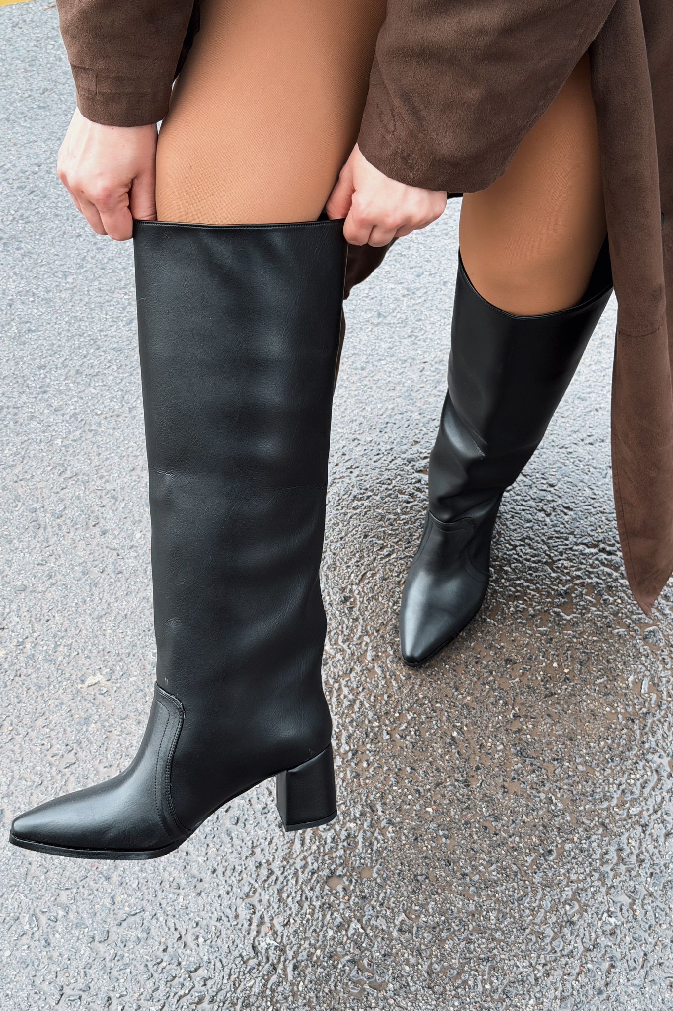 Solvren Kadın Topuklu XL Çizme Siyah Mat Deri - ILOVESHOES