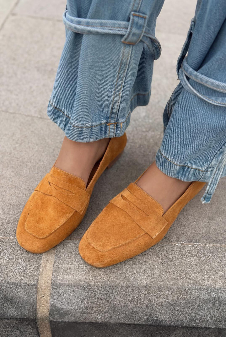 Melniel Hakiki Süet Kadın Loafer Turuncu - ILOVESHOES