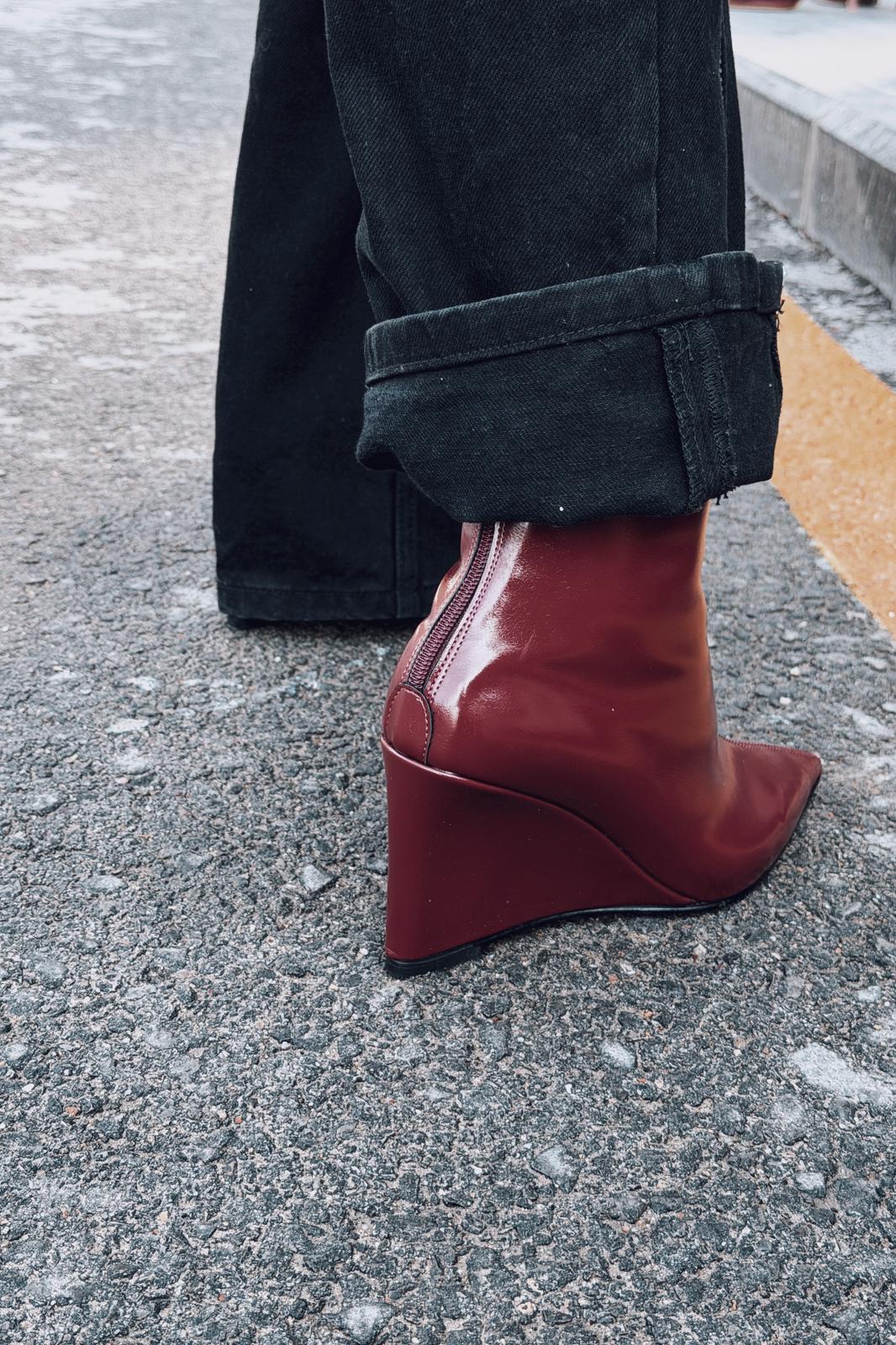 Valoti Kadın Dolgu Topuklu Bot Bordo Mat Deri - ILOVESHOES