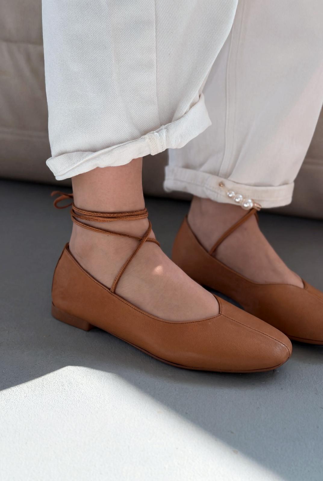 Morven Hakiki Deri Taba Kadın Babet - ILOVESHOES