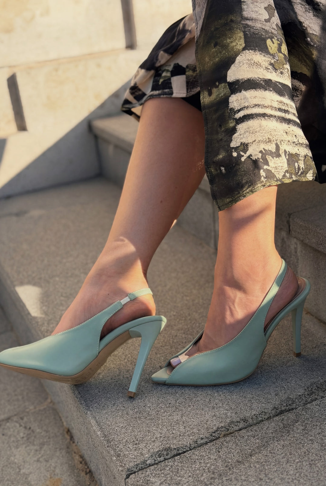 Marvello Su Yeşili Mat Deri Kadın Topuklu Sandalet - ILOVESHOES