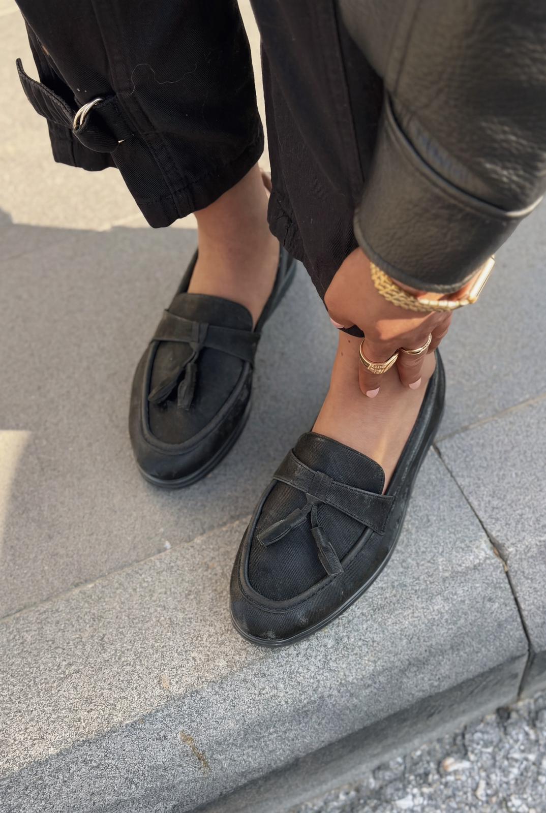 Yorvik Kadın Loafer Siyah Saten - ILOVESHOES