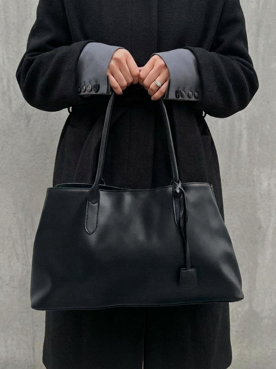 Delvyn Kadın Omuz Çantası Siyah Mat Deri - ILOVESHOES