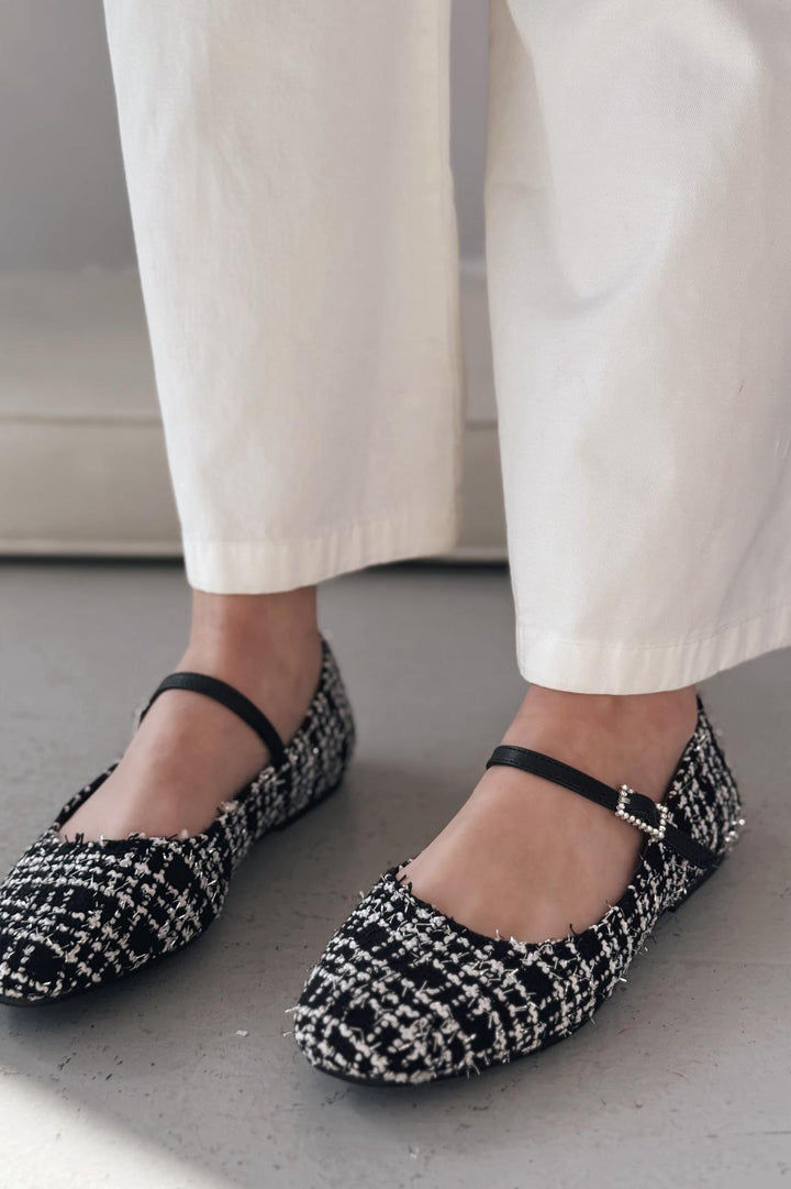 Edwons Tüvit Desenli Kadın Babet Siyah - ILOVESHOES