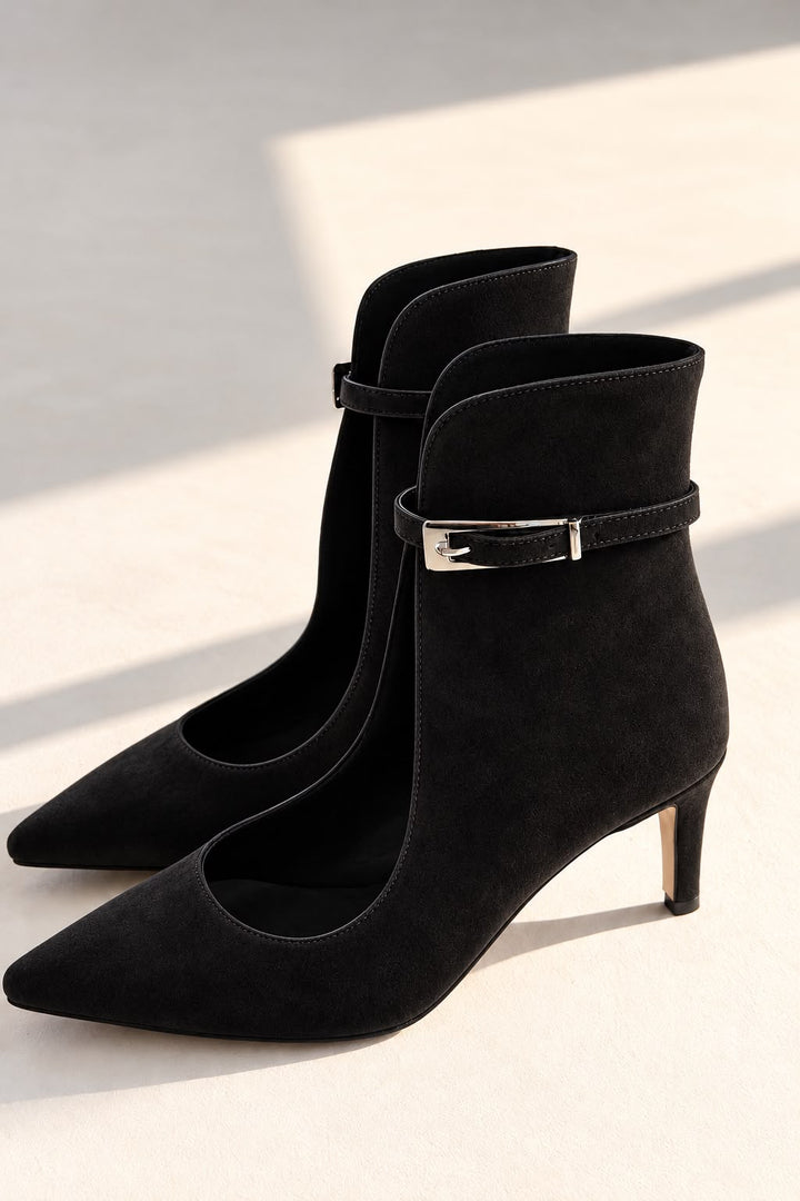 Torvex Siyah Süet Kadın Topuklu Ayakkabı - ILOVESHOES