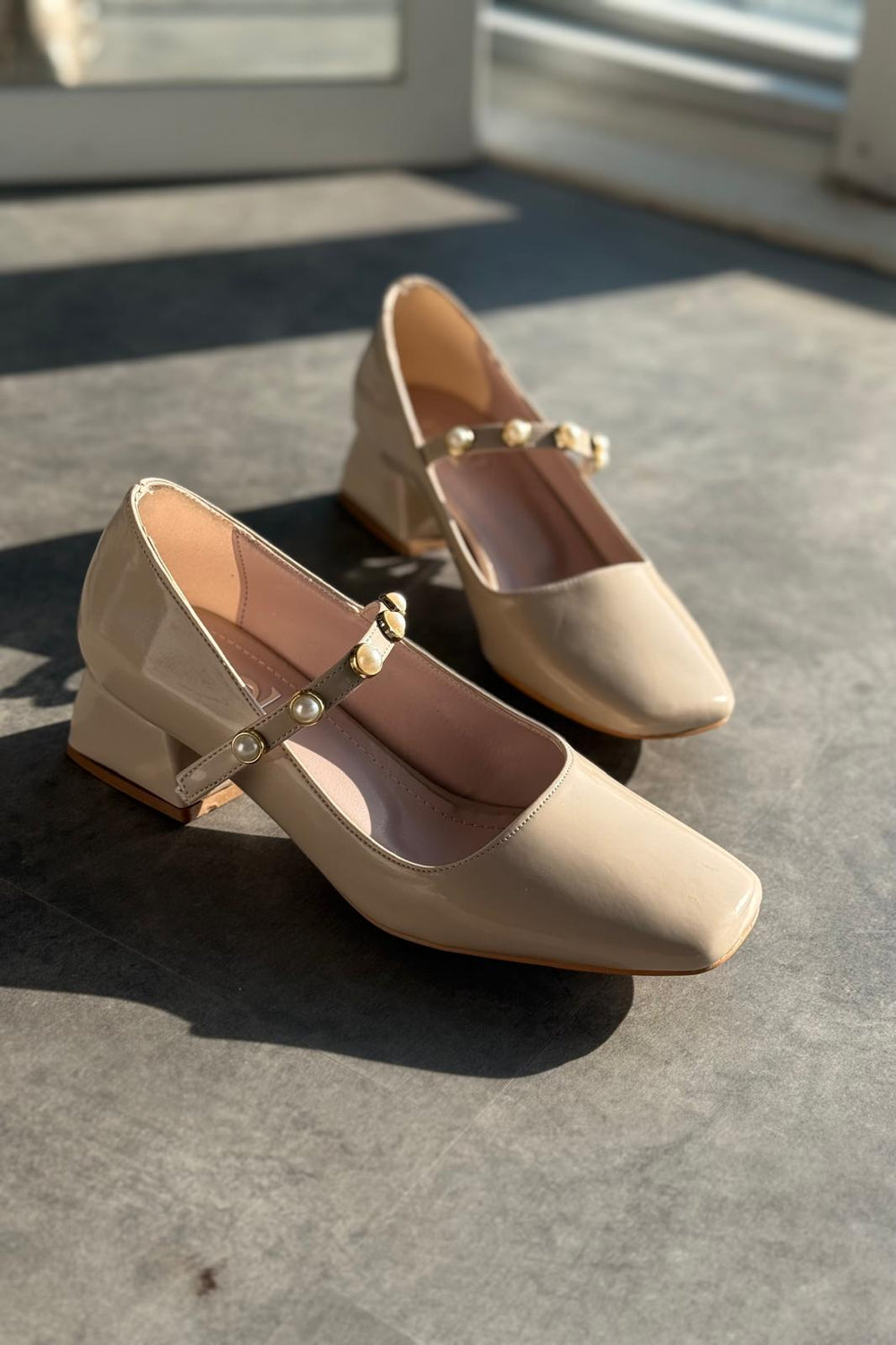 Myrel Rugan Bej İnci Detaylı Mary Jane - ILOVESHOES