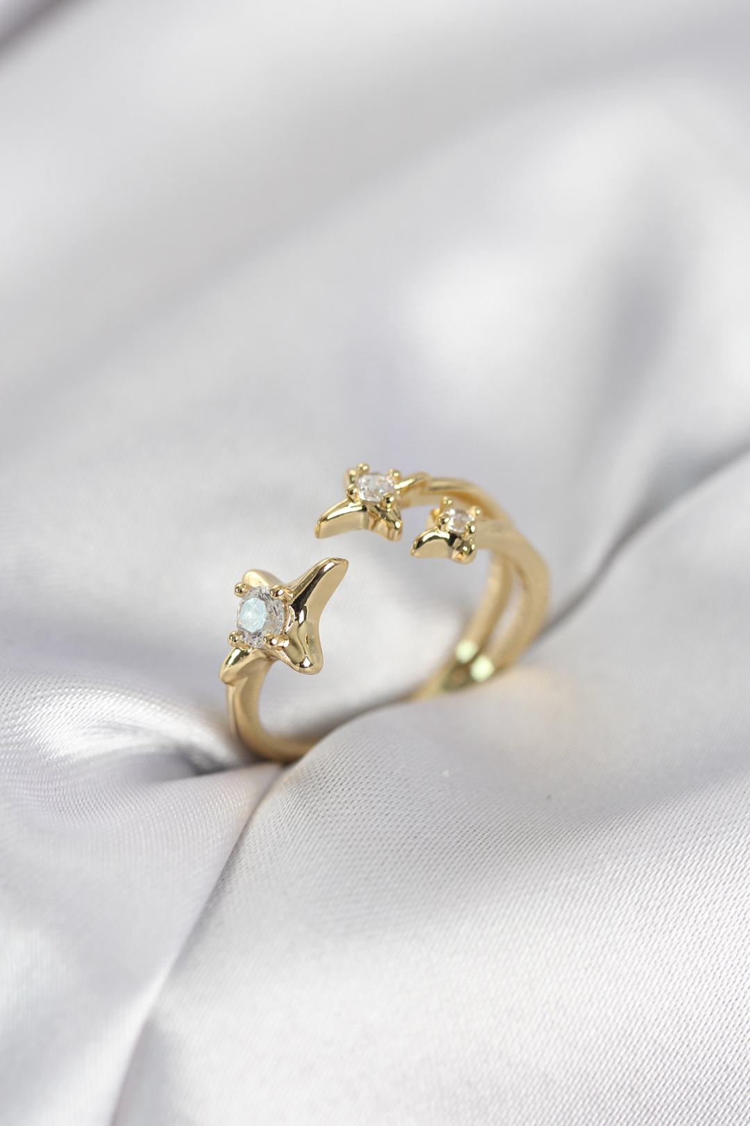 ILS - 1095 Kadın Yüzük Gold Pirinç Kutup Yıldızı Model - ILOVESHOES