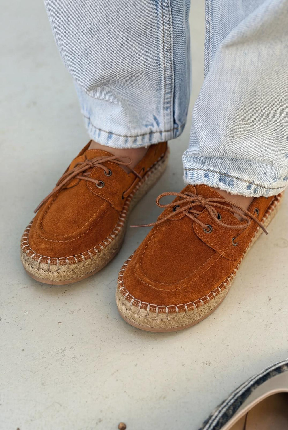 Selora Bağcıklı Espadril Taba Hakiki Süet - ILOVESHOES