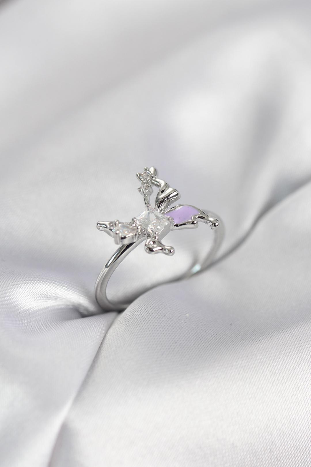 ILS - 1093 Kadın Yüzük Gümüş Pirinç Zirkon Taşlı Kelebek Model - ILOVESHOES