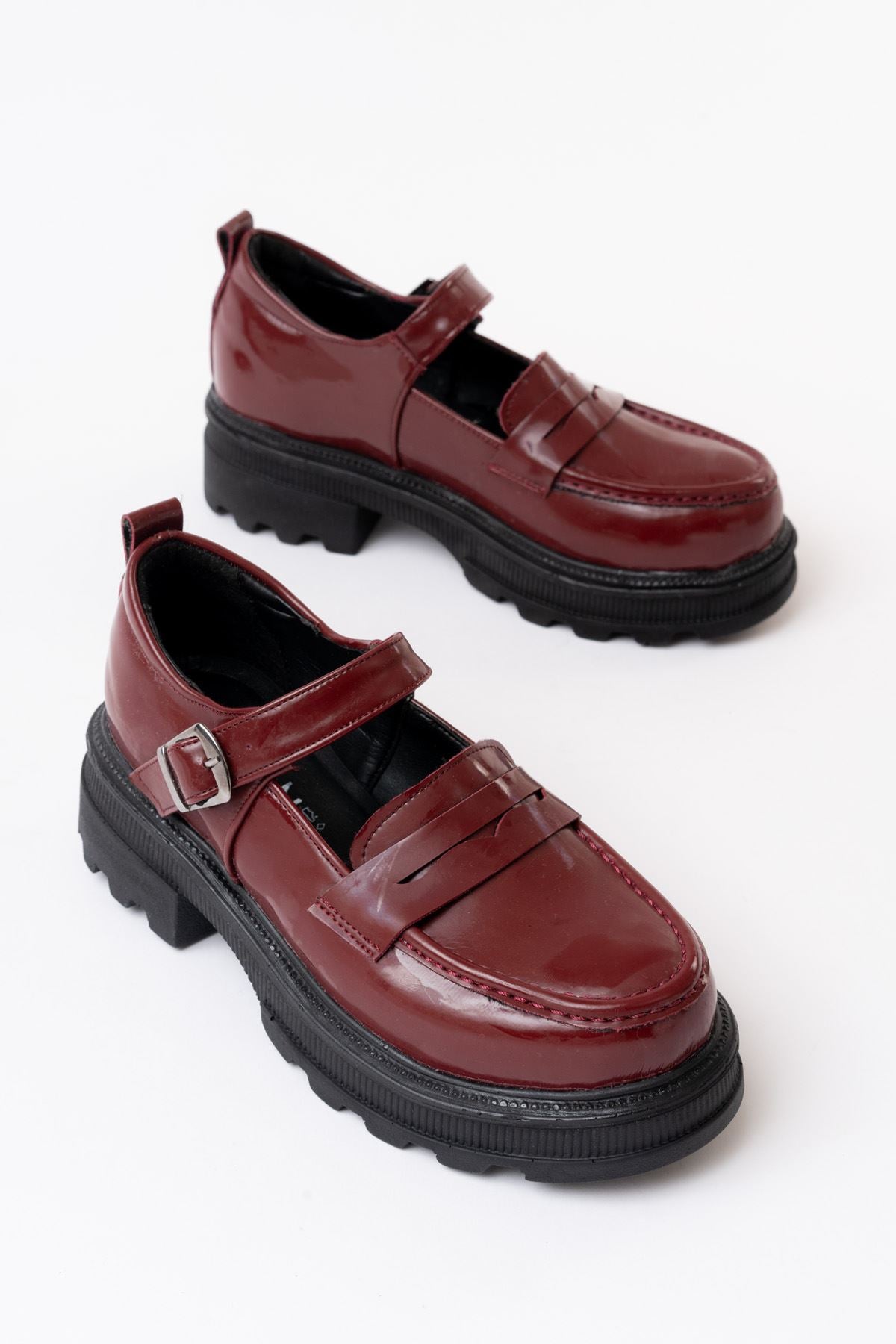 Clavix Rugan Bordo Yüksek Tabanlı Loafer Ayakkabı - ILOVESHOES