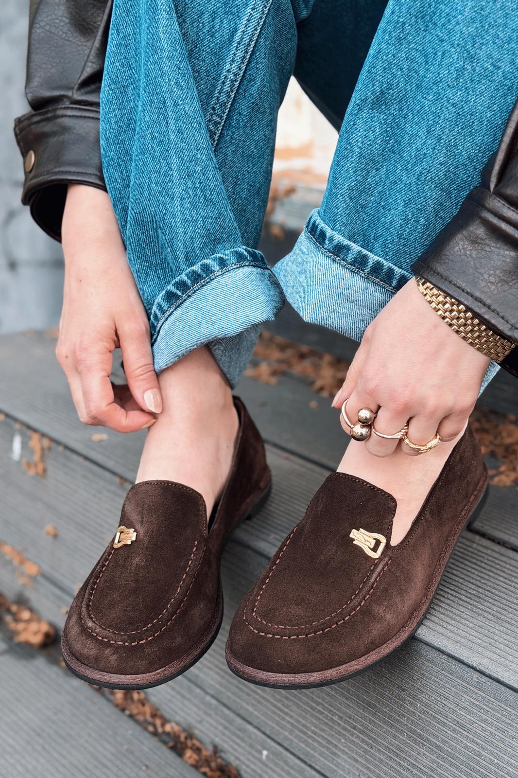 Rasen Kadın Loafer Acıkahve Hakiki Süet - ILOVESHOES